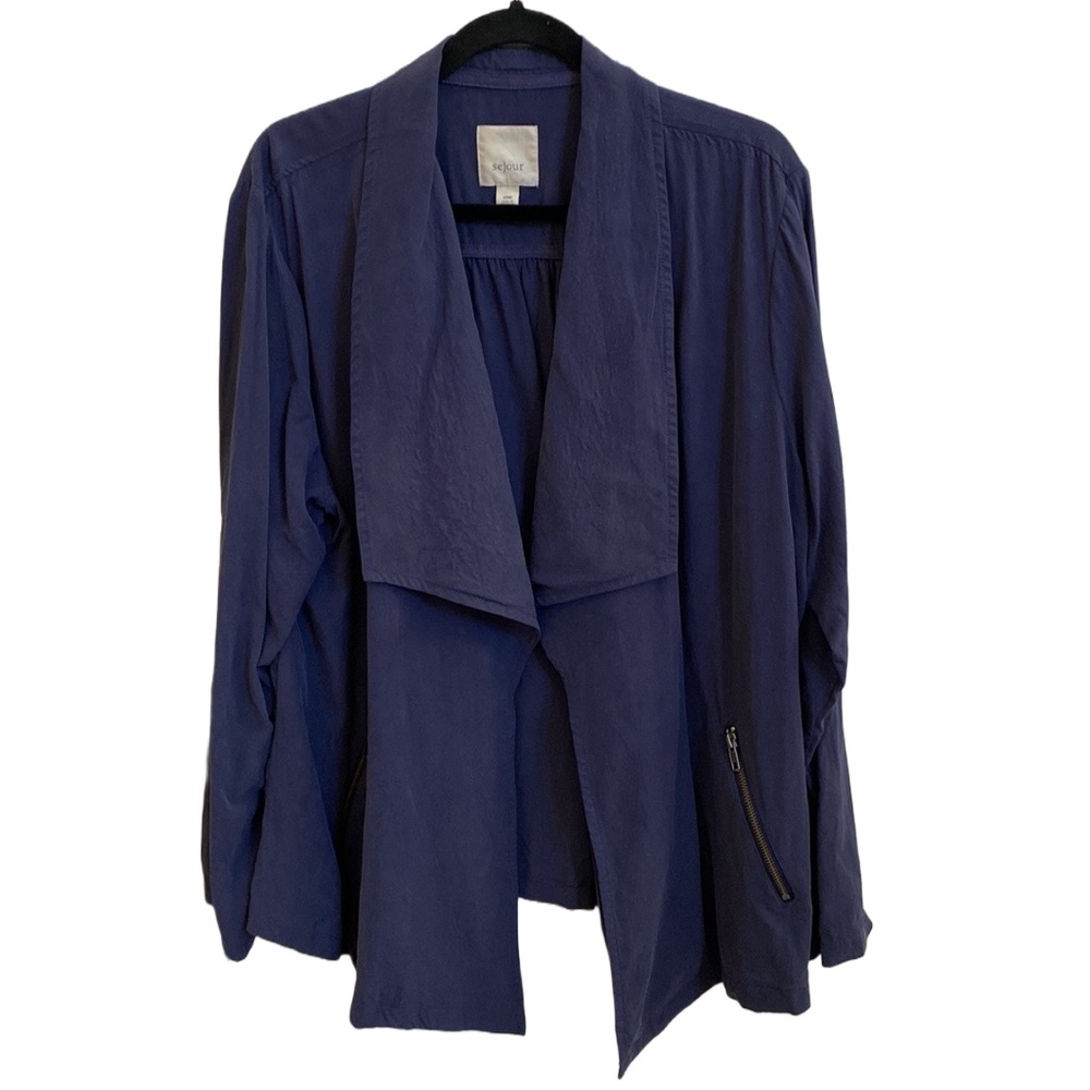 💙 Sejour Nordstrom Soft Modal Open Jacket Zippered Pockets, Navy Blue, Plus 20W